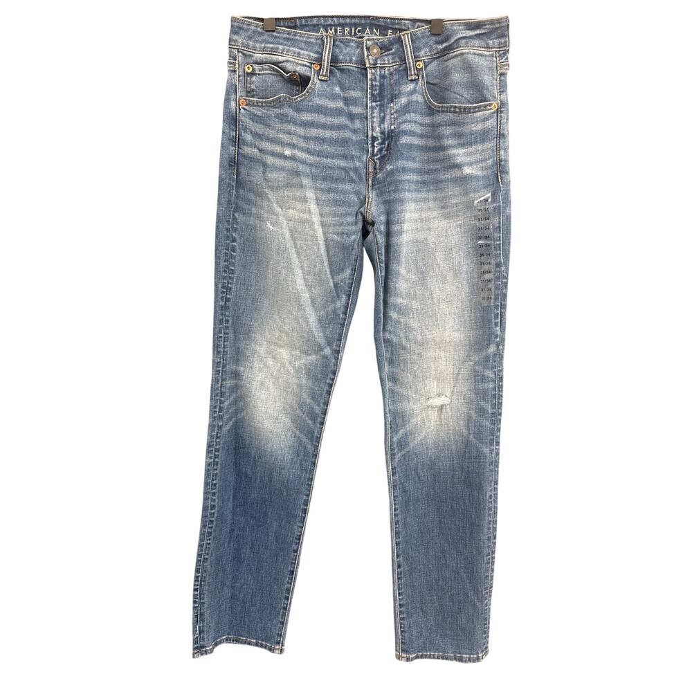 American Eagle Athletic Ripped Straight Blue Jeans Mens 31x34 NEW